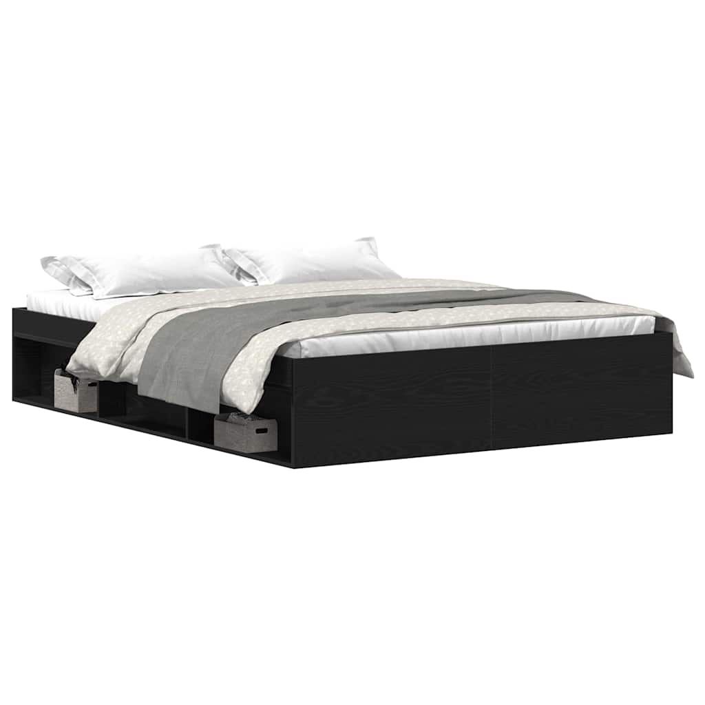 Bed Frame without Mattress Black Oak 150x200 cm Engineered Wood