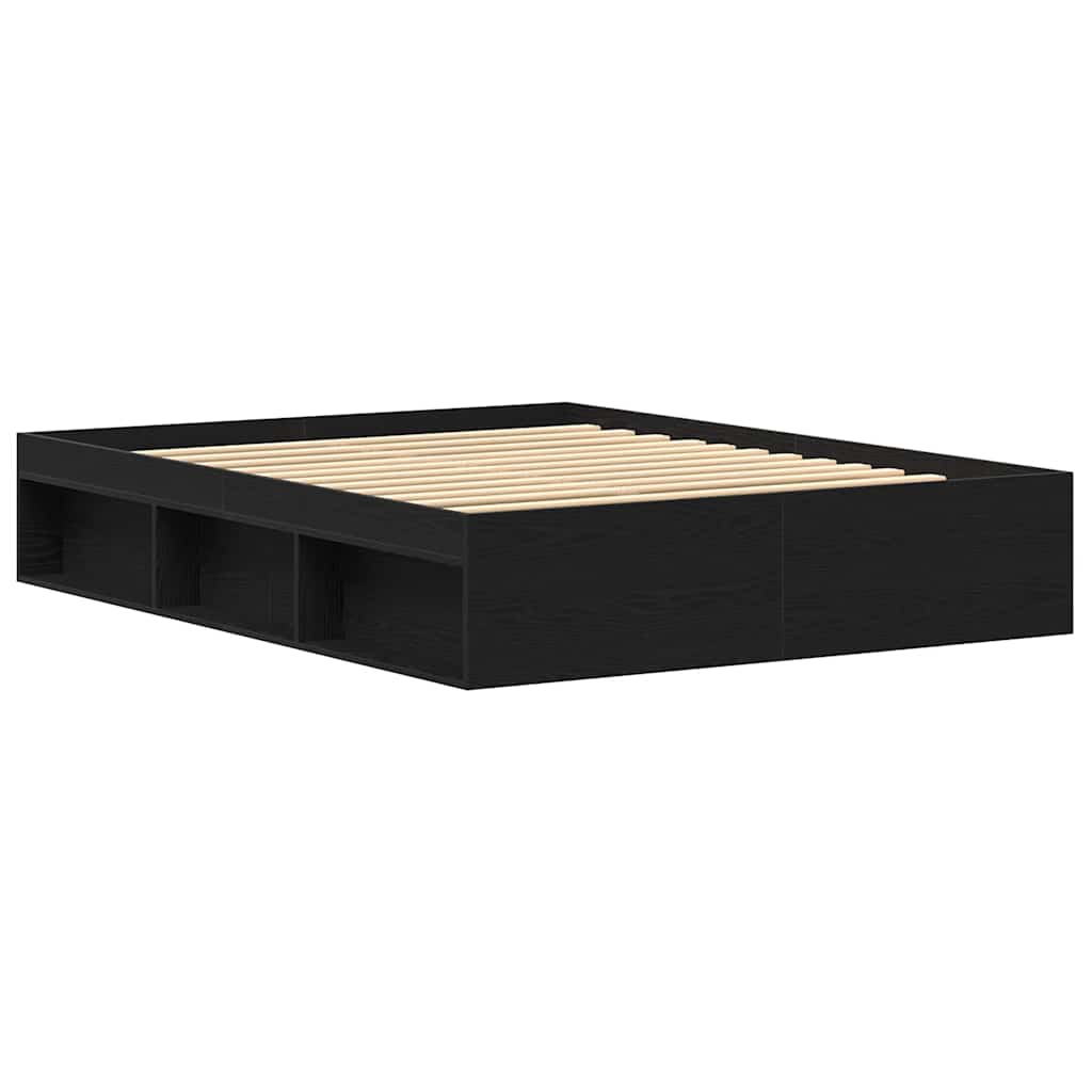 Bed Frame without Mattress Black Oak 150x200 cm Engineered Wood