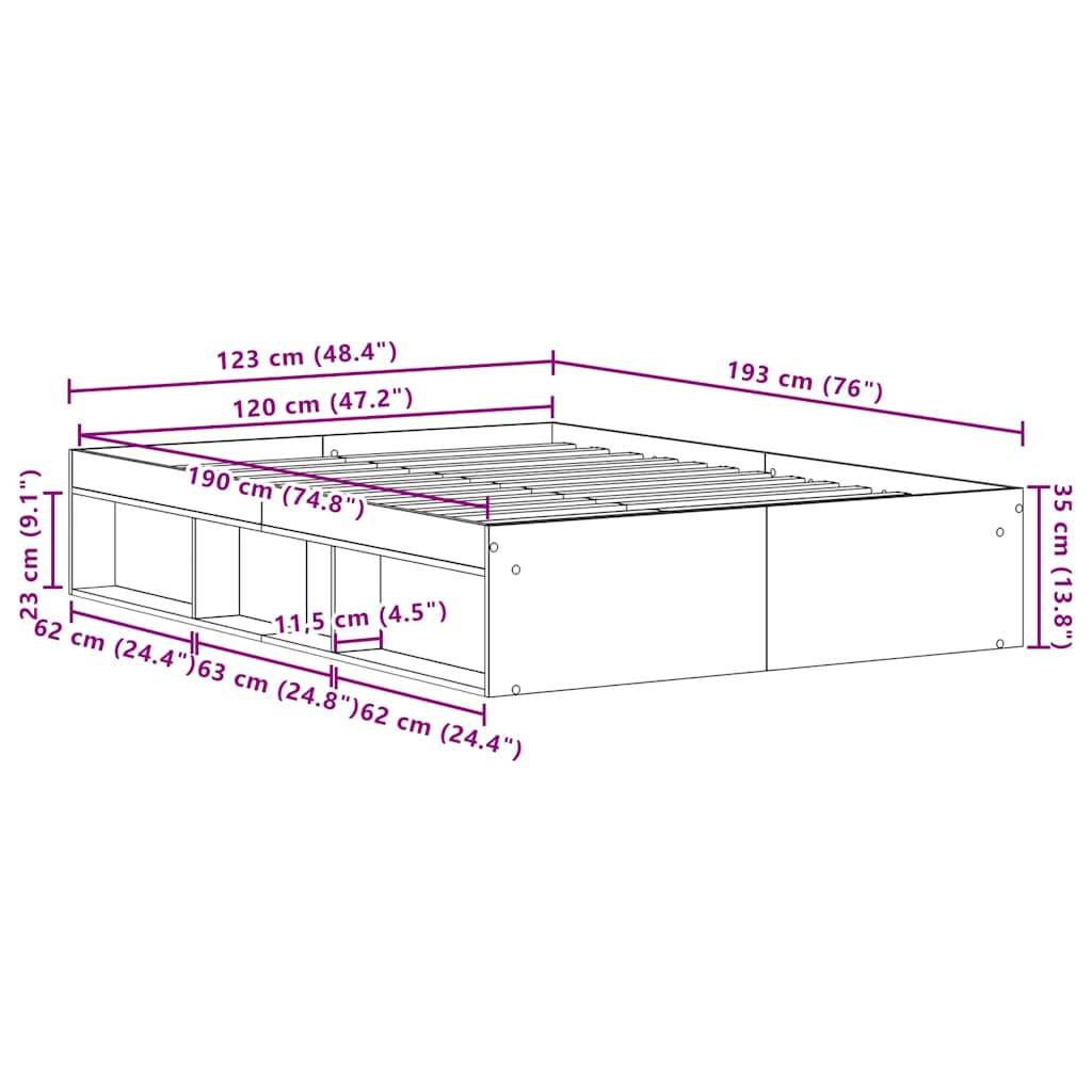 Bed Frame without Mattress Black Oak 120x190 cm Engineered Wood