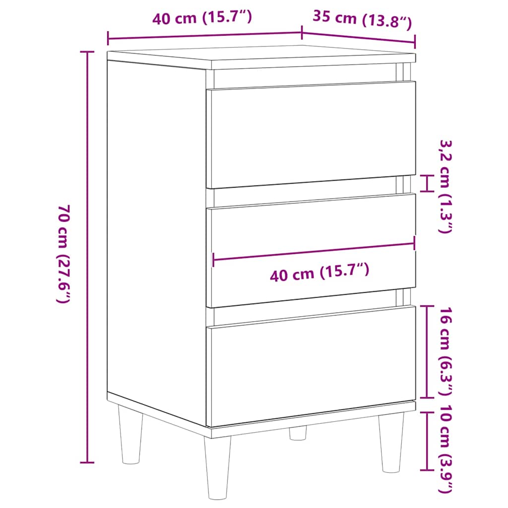 Bedside Cabinet Black oak 40 x 35 x 70 cm Engineered wood