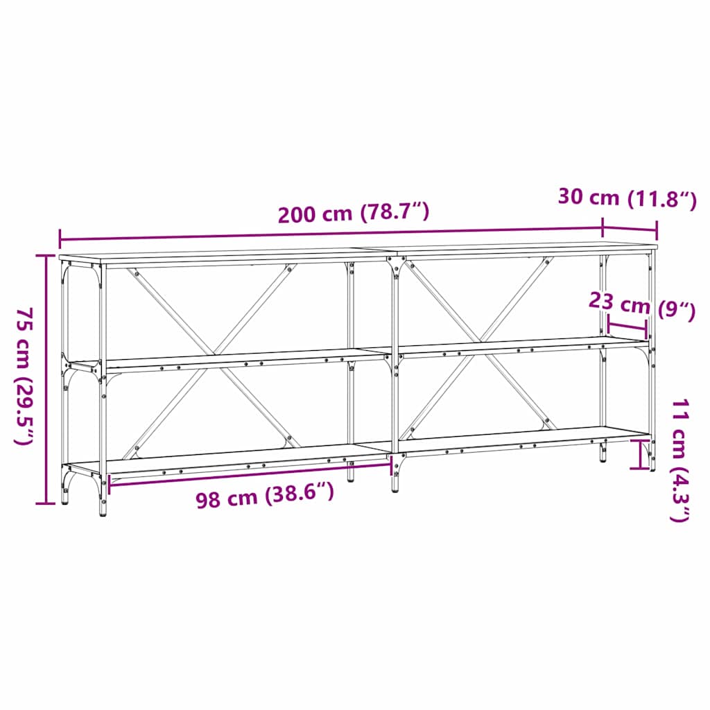 Console Table with Shelf Brown 200 x 30 x 75 cm Engineered Wood