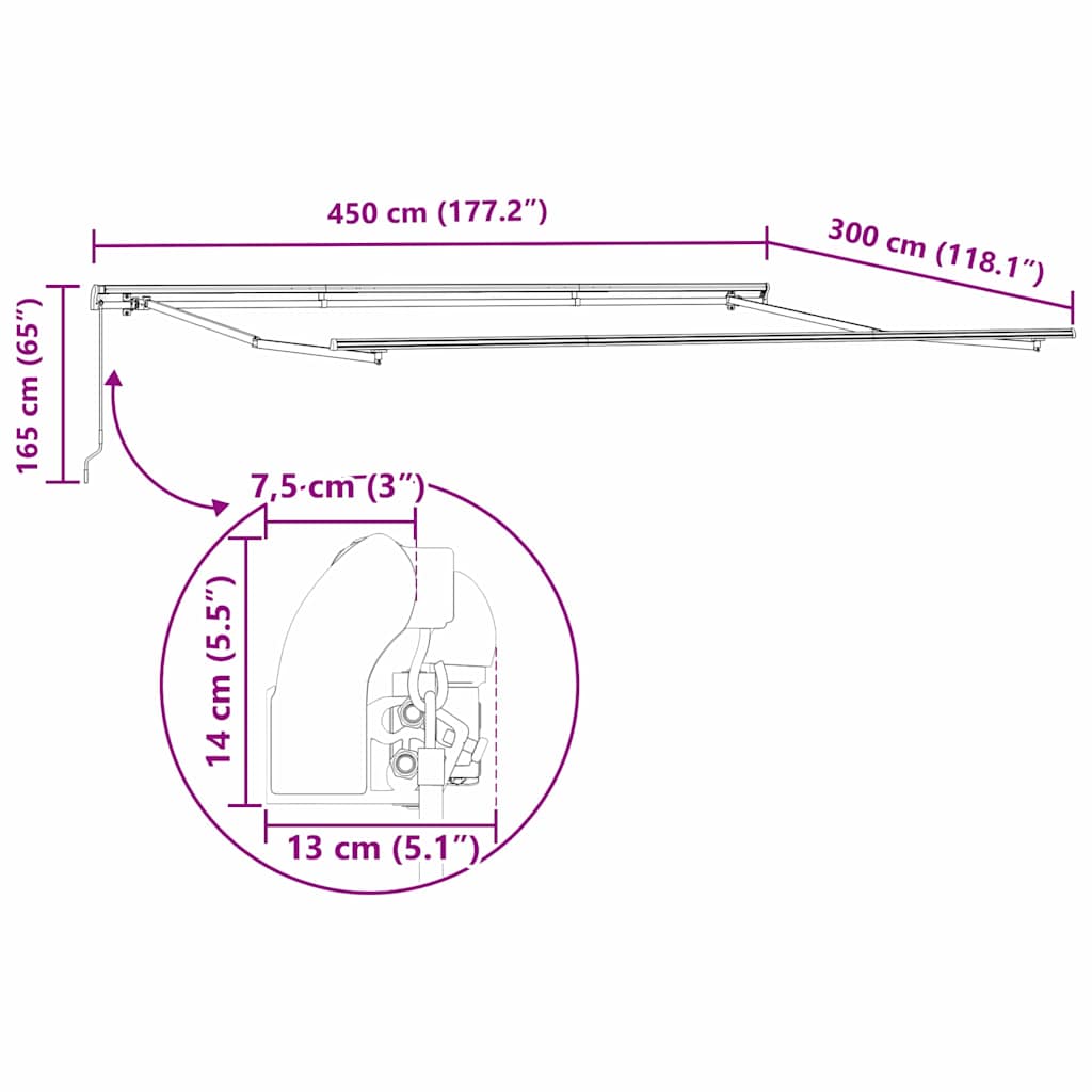 Awning Retractable White 4.5 x 3 m Polyester and metal