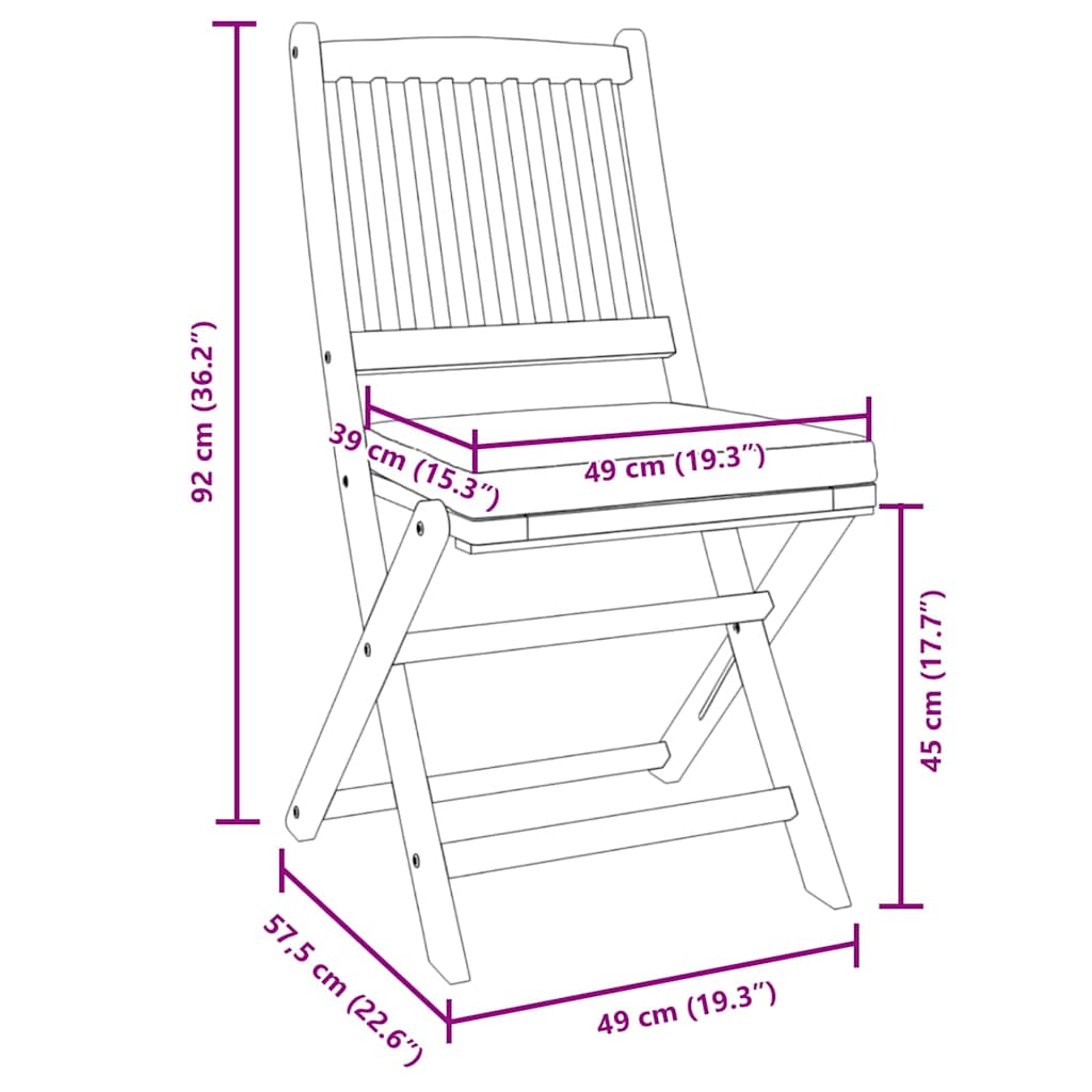 Folding Chair 2 pcs Grey 49 x 57.5 x 92cm Solid Acacia wood