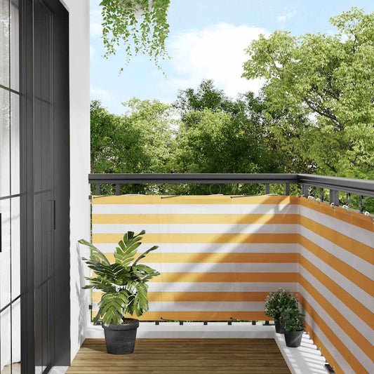 Balcony Screen Yellow and White Stripe 90x700 cm