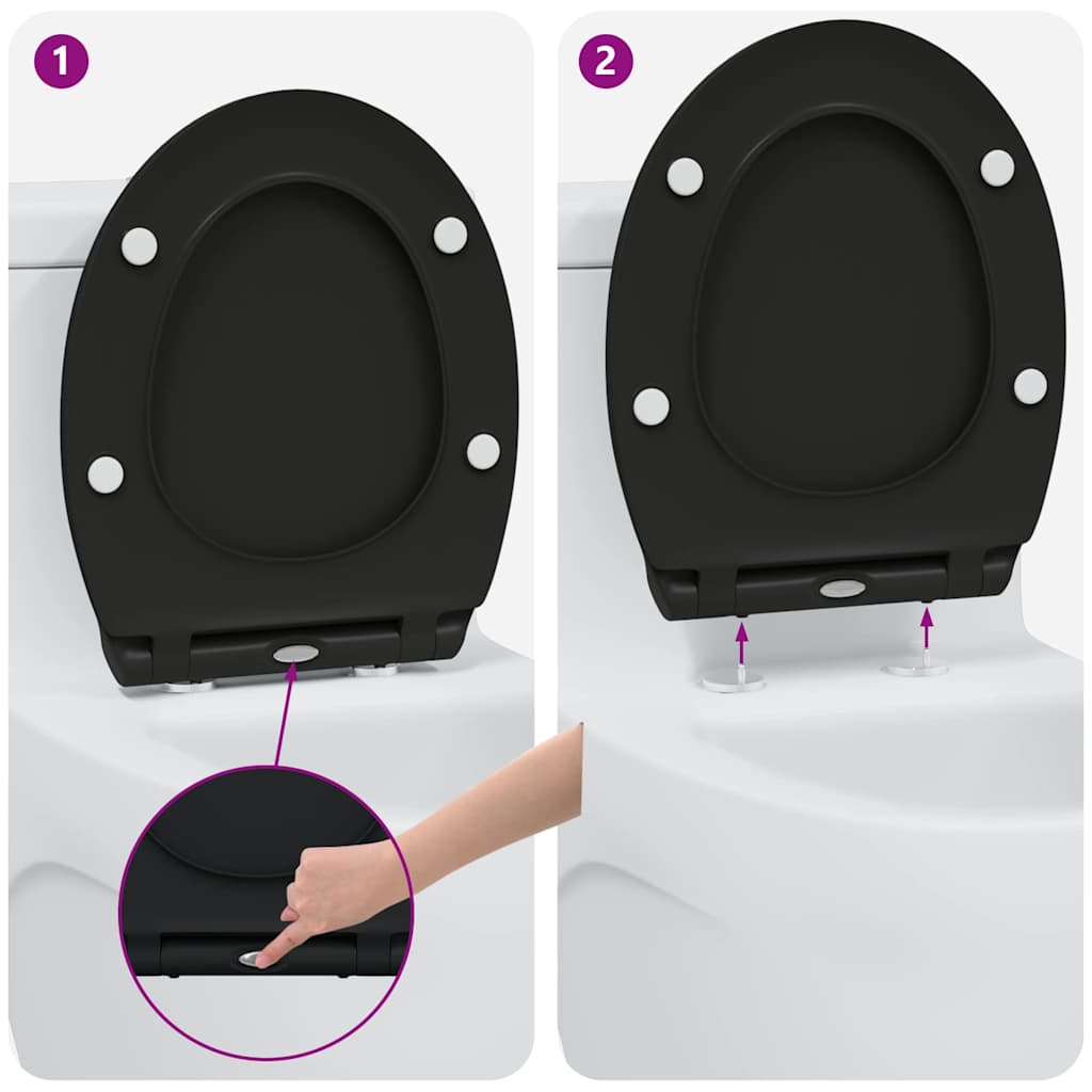 Quick Release Toilet suitable for Seat Black 45.5 x 37.5 x 3.8 cm Duroplast