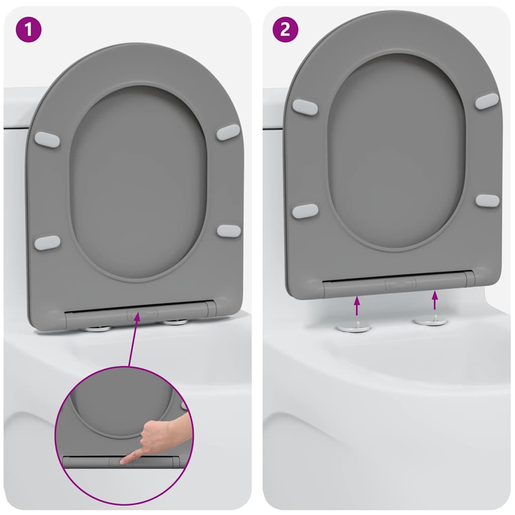 Quick Release Toilet suitable for Seat Grey 44 x 36.4 x 3.4 cm