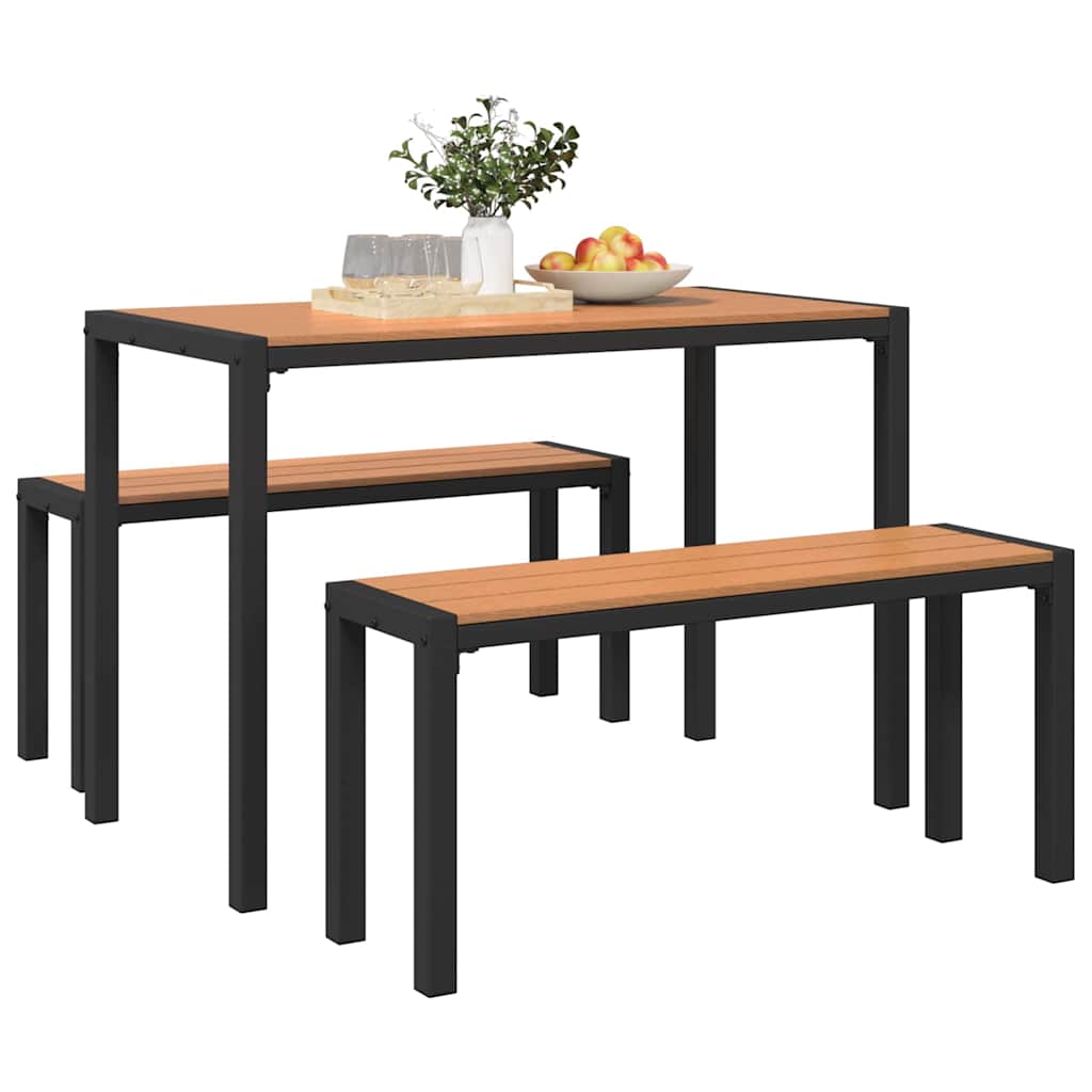 Garden Dining Set with Cushion 3 pcs Brown Steel