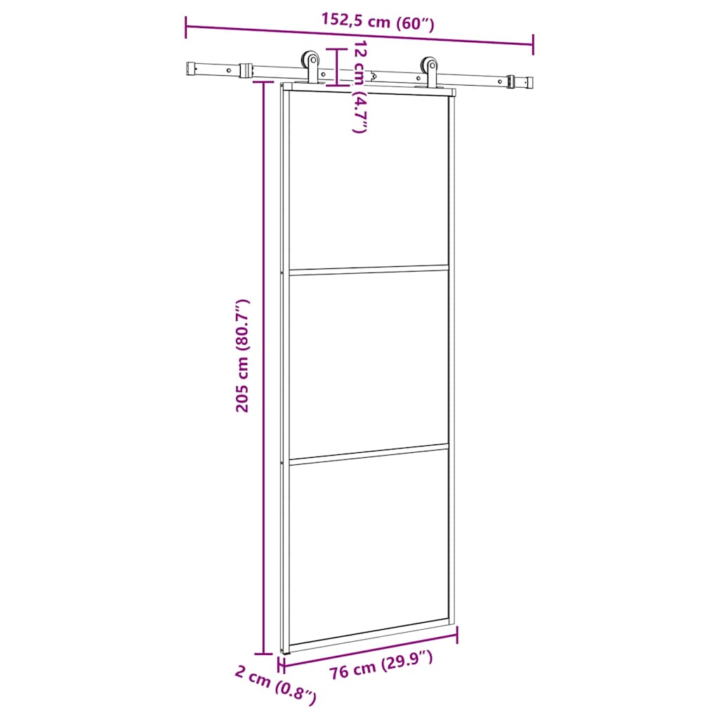 Sliding Door with Hardware Set 76x205 cm ESG Glass&Aluminium