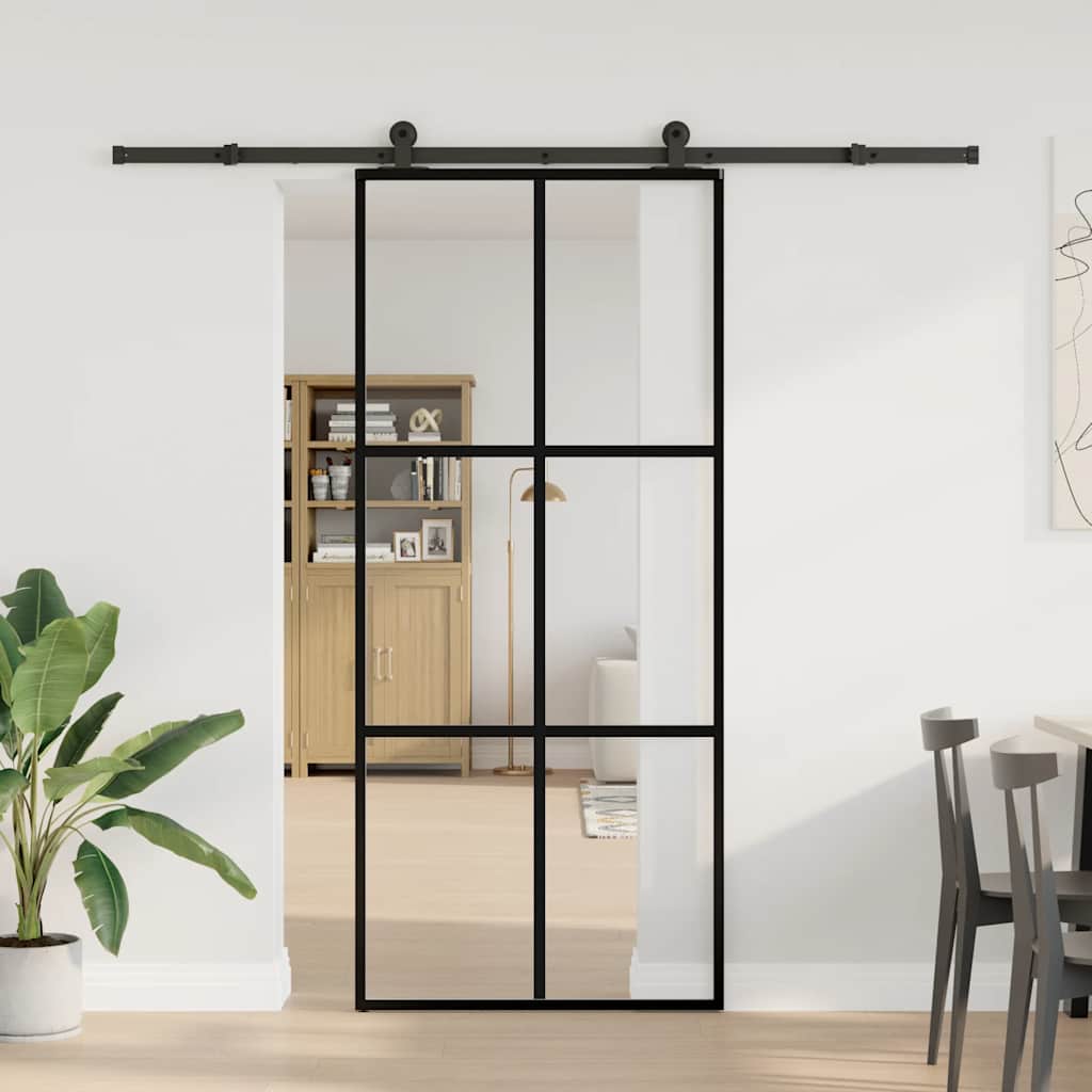 Sliding Door with Hardware Set 90x205 cm ESG Glass&Aluminium