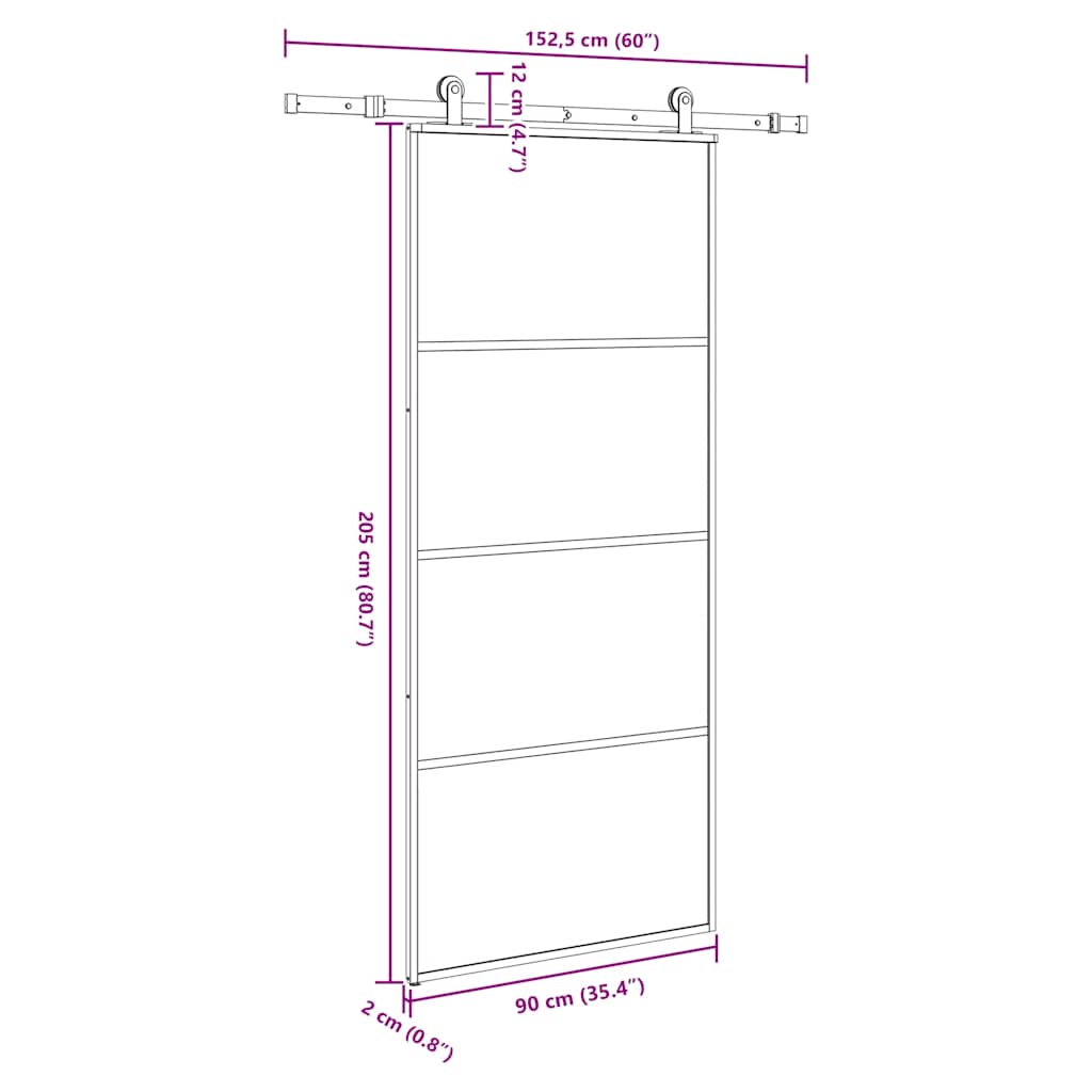 Sliding Door with Hardware Set 90x205 cm ESG Glass&Aluminium