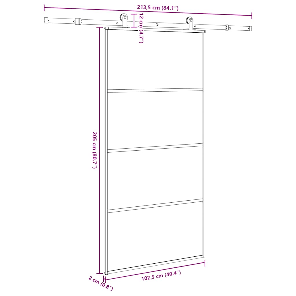 Sliding Door with Hardware Set 102.5x205 cm ESG Glass&Aluminium
