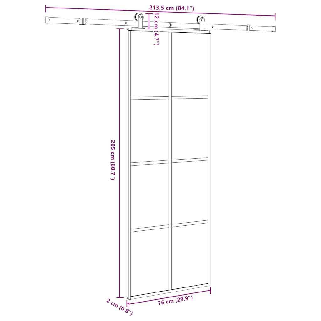 Sliding Door with Hardware Set 76x205 cm ESG Glass&Aluminium