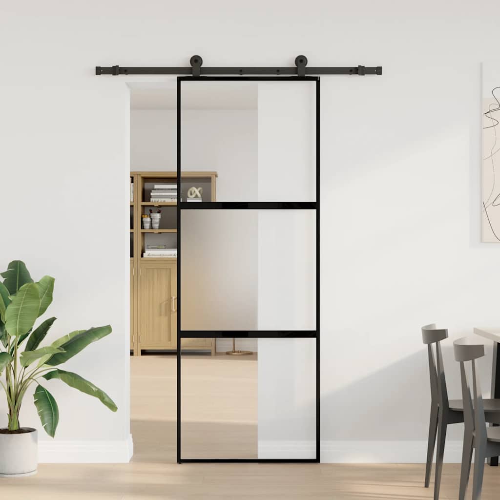 Sliding Door with Hardware Set 76x205 cm Tempered Glass&Aluminium