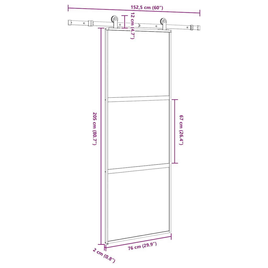 Sliding Door with Hardware Set 76x205 cm Tempered Glass&Aluminium