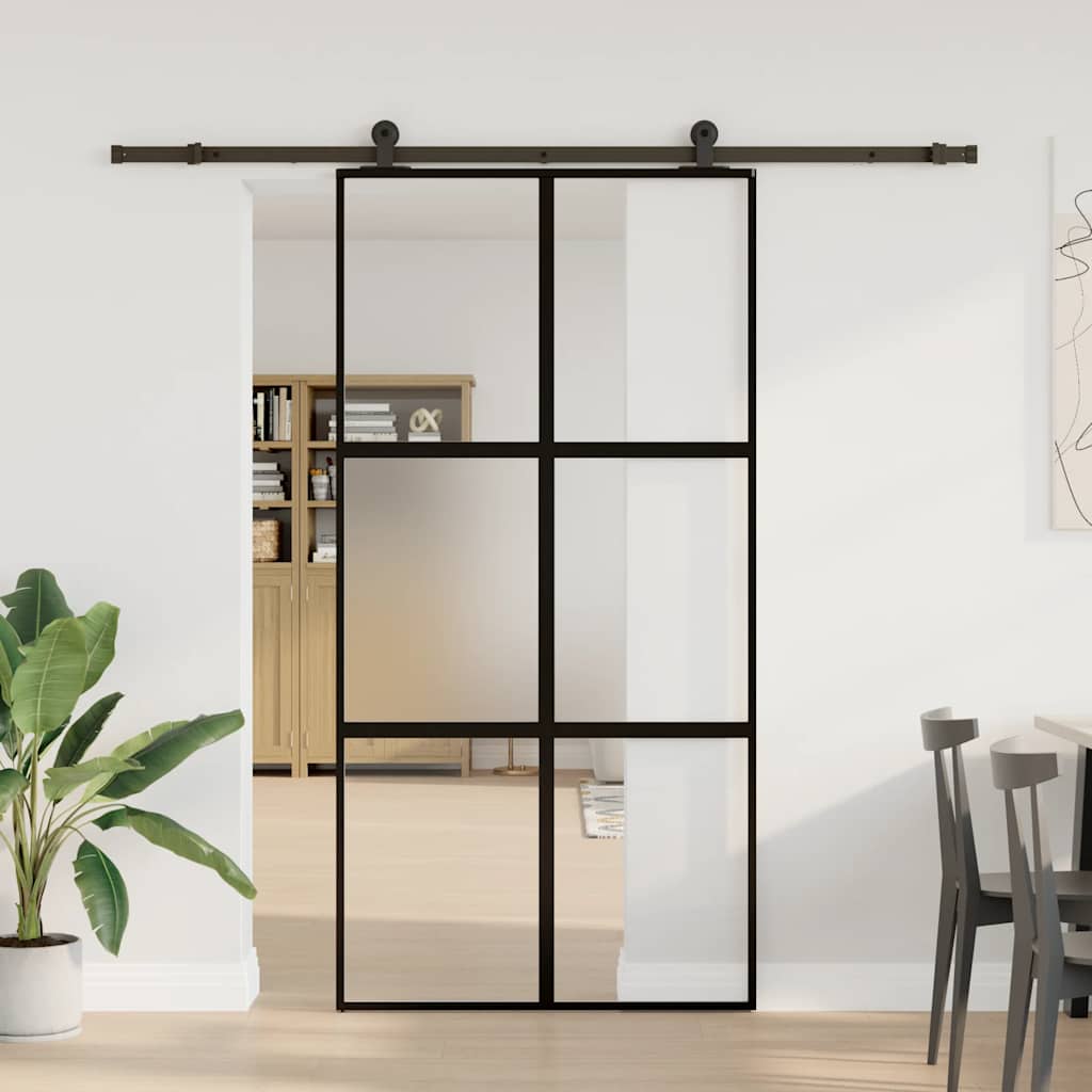 Sliding Door with Hardware Set 102,5x205 cm Tempered Glass&Aluminium