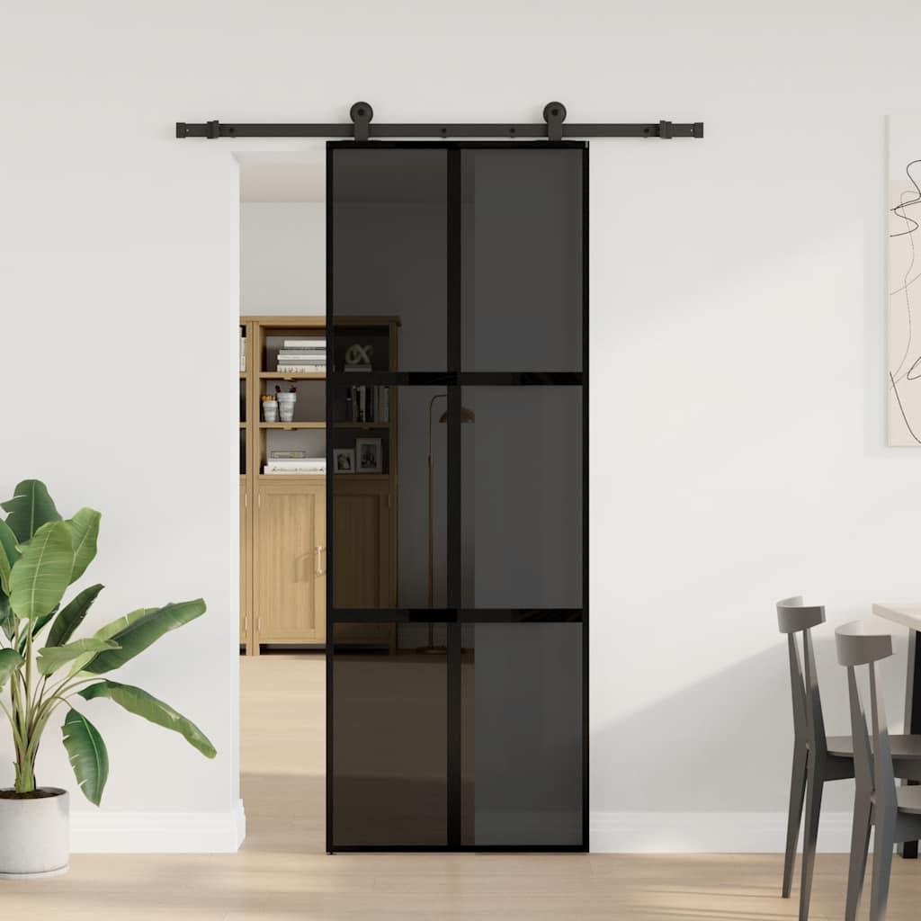 Sliding Door with Hardware Set 76x205 cm Tempered Glass&Aluminium