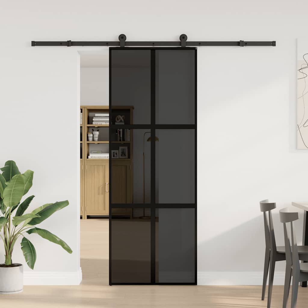 Sliding Door with Hardware Set 76x205 cm Tempered Glass&Aluminium