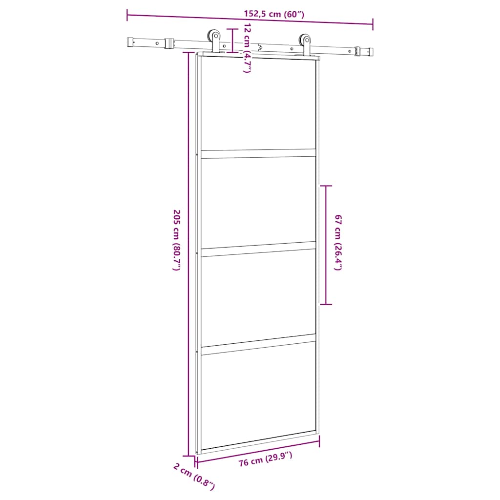 Sliding Door with Hardware Set 76x205 cm Tempered Glass&Aluminium