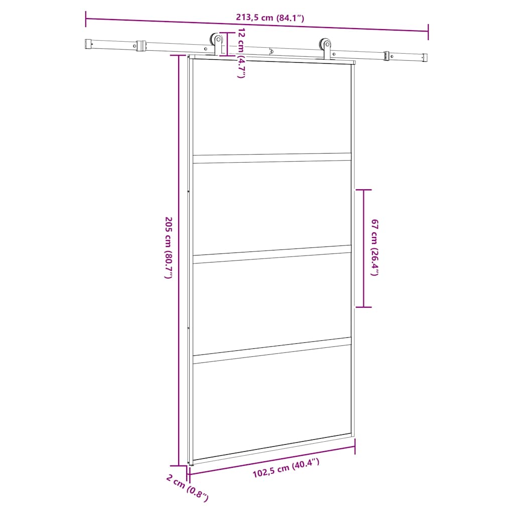 Sliding Door with Hardware Set 102.5x205 cm Tempered Glass&Aluminium