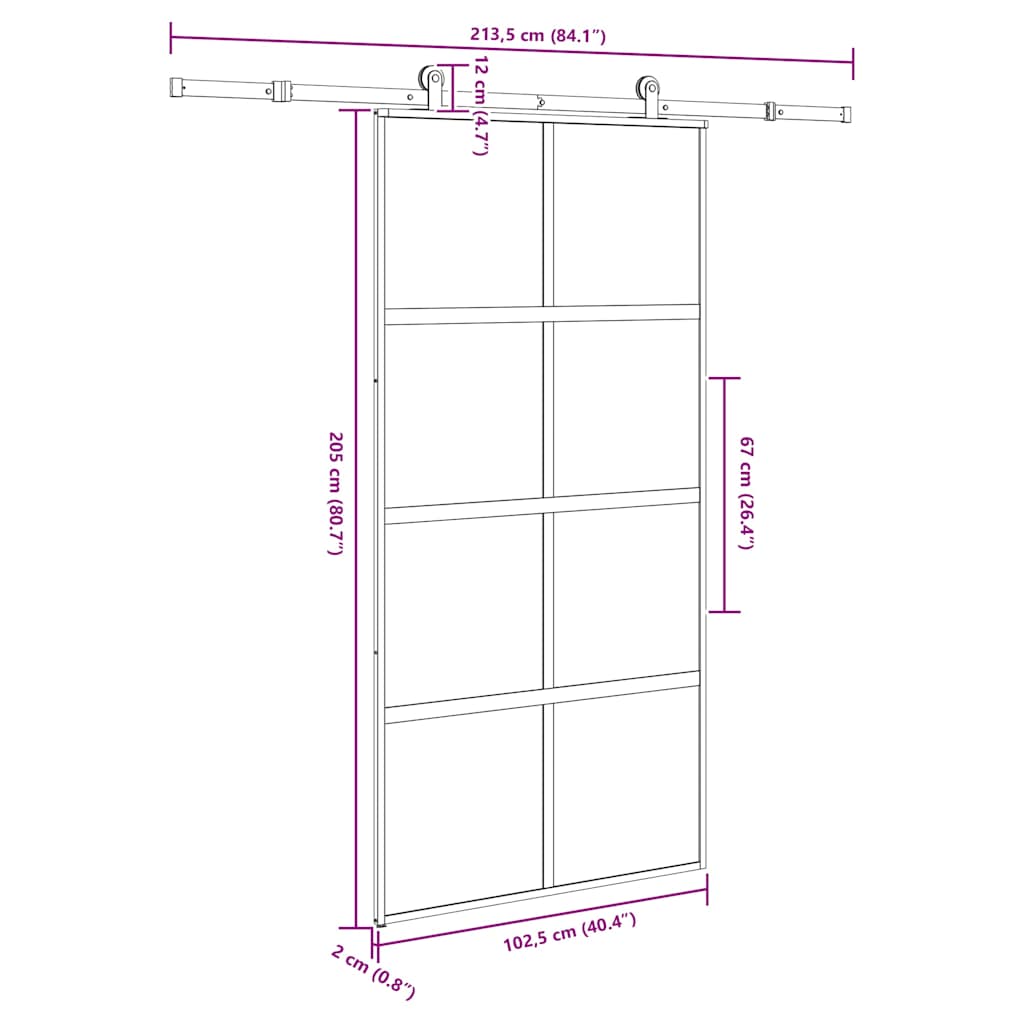 Sliding Door with Hardware Set 102.5x205 cm Tempered Glass and Aluminium