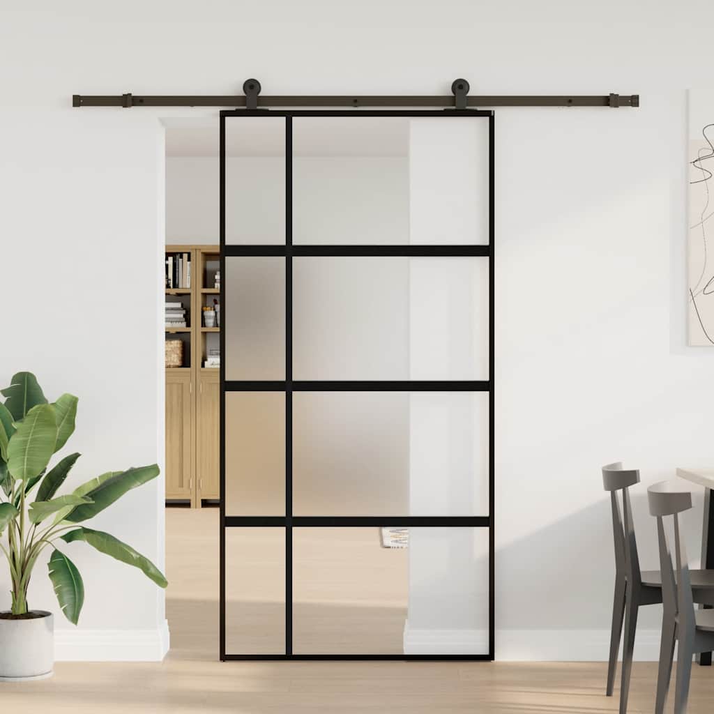 Sliding Door with Hardware Set 102.5x205 cm Tempered Glass and Aluminium
