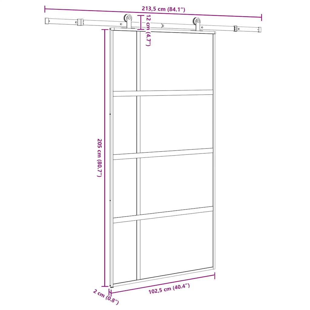 Sliding Door with Hardware Set 102.5x205 cm Tempered Glass and Aluminium