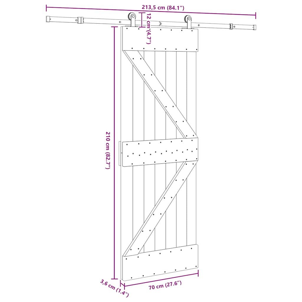 Sliding Door with Hardware Set 70x210 cm Solid Wood Pine