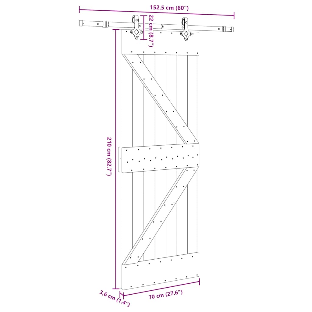 Sliding Door with Hardware Set 70x210 cm Solid Wood Pine
