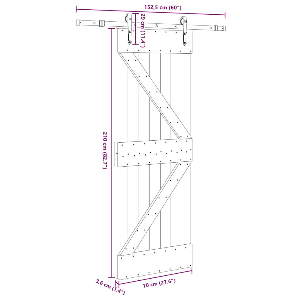Sliding Door with Hardware Set 70x210 cm Solid Wood Pine