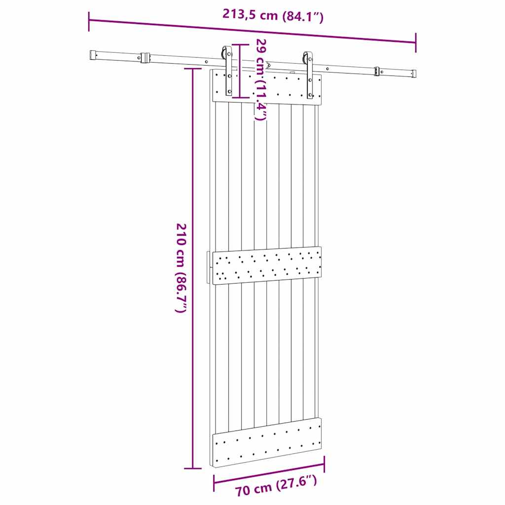 Sliding Door with Hardware Set 70x210 cm Solid Wood Pine