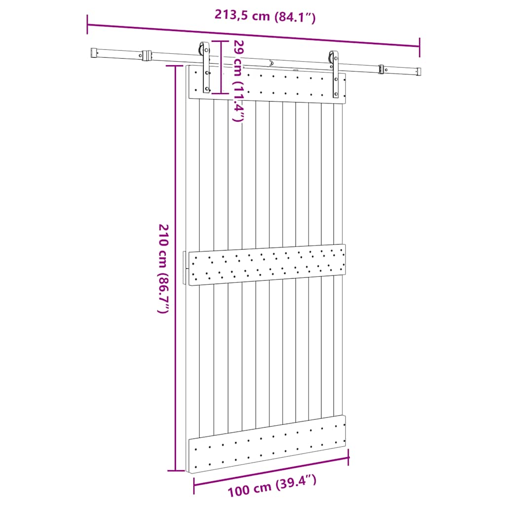 Sliding Door with Hardware Set 100x210 cm Solid Wood Pine