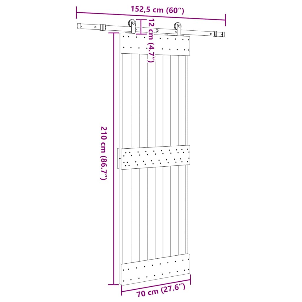Sliding Door with Hardware Set 70x210 cm Solid Wood Pine