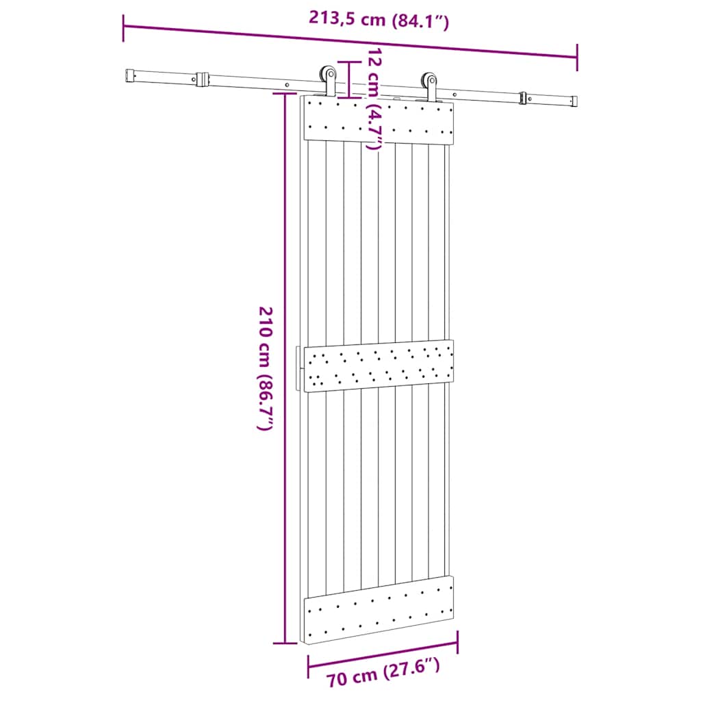 Sliding Door with Hardware Set 70x210 cm Solid Wood Pine