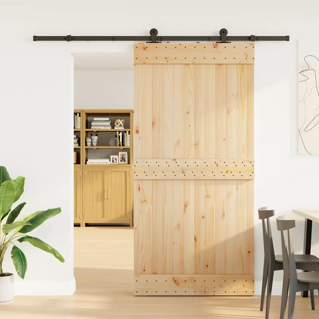 Sliding Door with Hardware Set 100x210 cm Solid Wood Pine