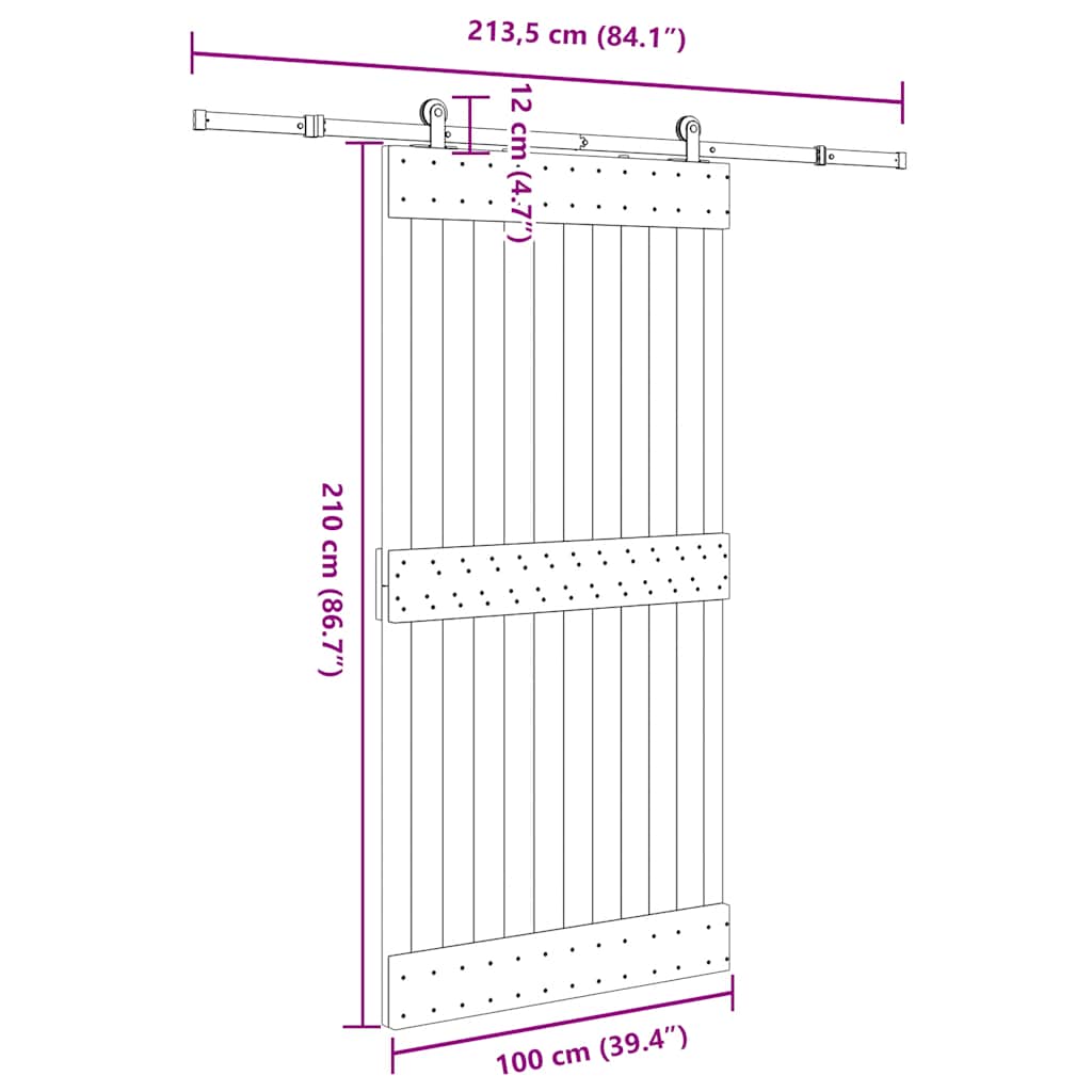 Sliding Door with Hardware Set 100x210 cm Solid Wood Pine