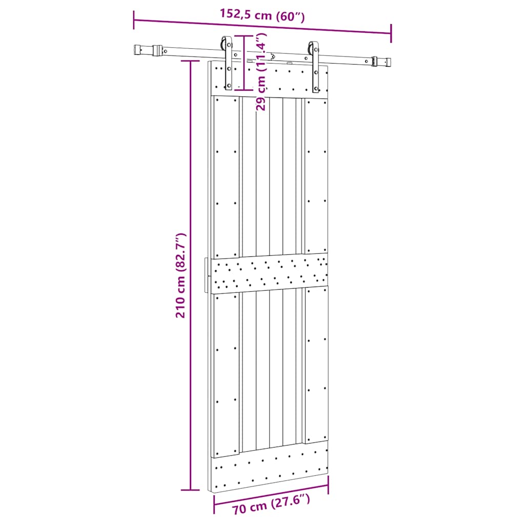 Sliding Door with Hardware Set 70x210 cm Solid Wood Pine
