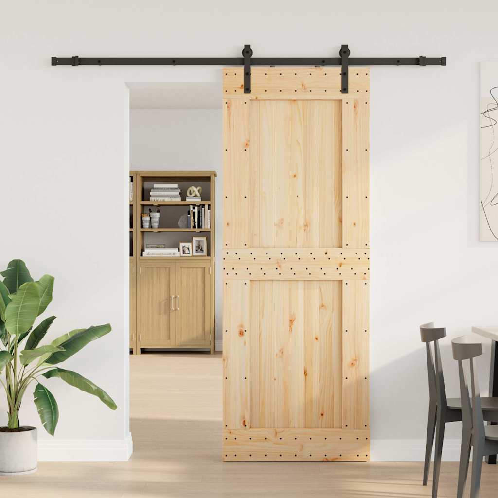 Sliding Door with Hardware Set 85x210 cm Solid Wood Pine