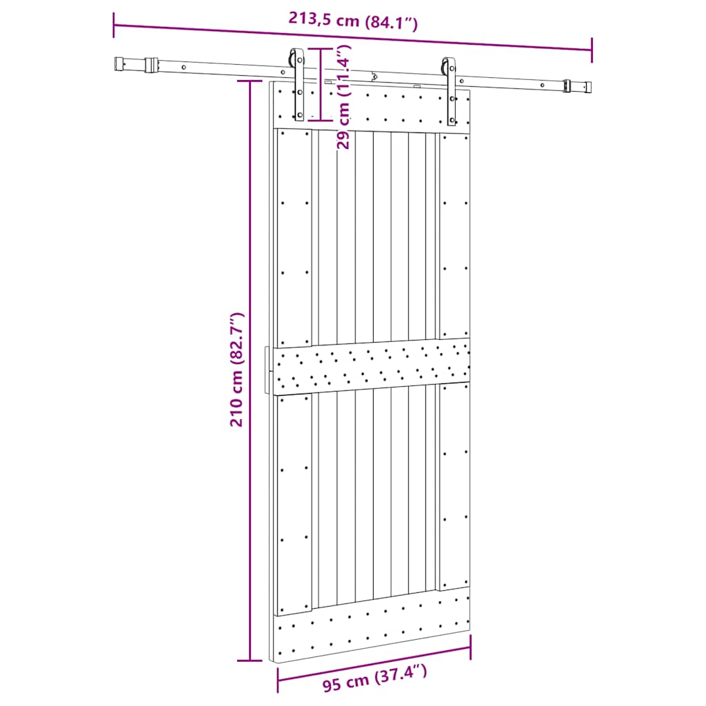 Sliding Door with Hardware Set 95x210 cm Solid Wood Pine