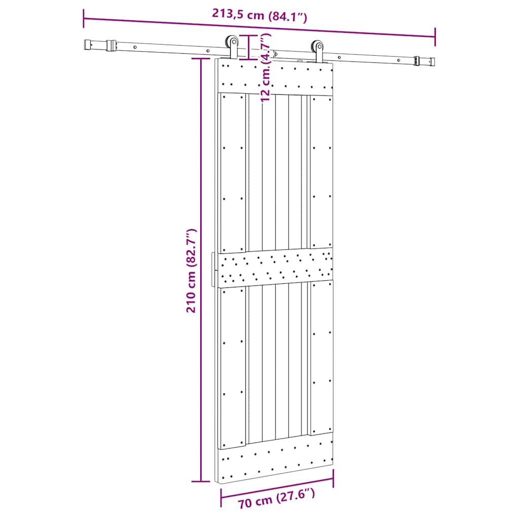 Sliding Door with Hardware Set 70x210 cm Solid Wood Pine