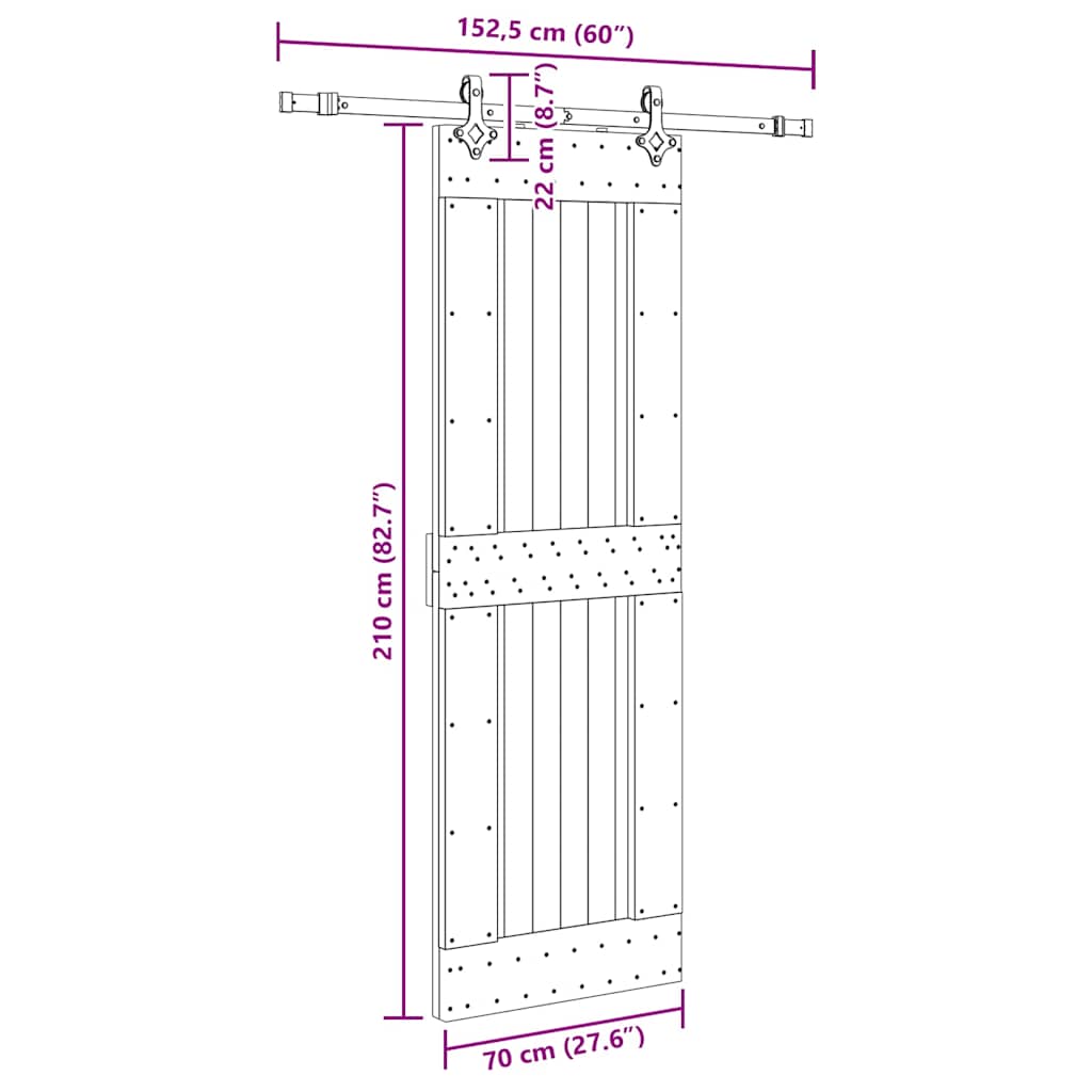 Sliding Door with Hardware Set 70x210 cm Solid Wood Pine