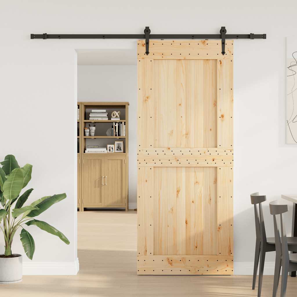 Sliding Door with Hardware Set 95x210 cm Solid Wood Pine