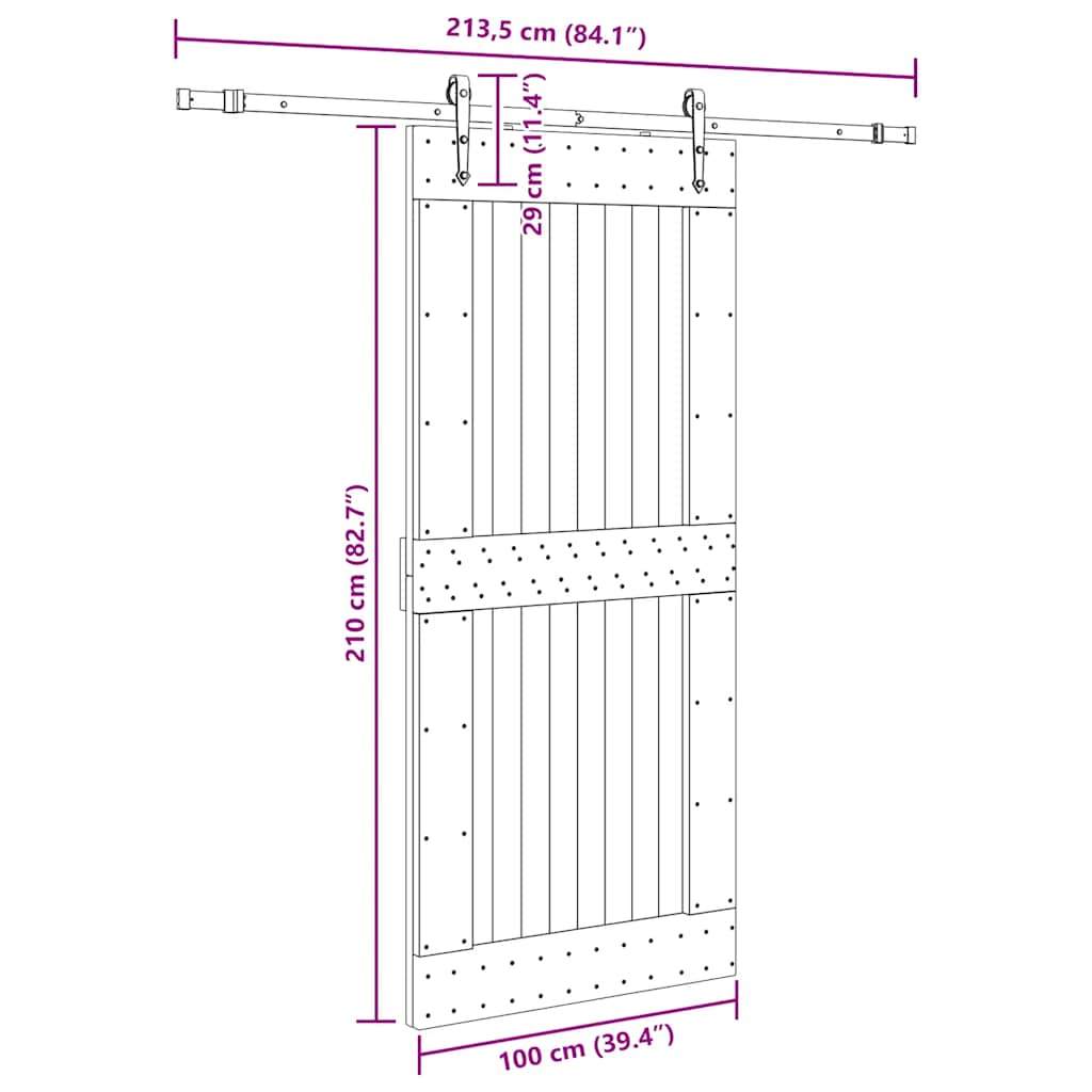 Sliding Door with Hardware Set 100x210 cm Solid Wood Pine