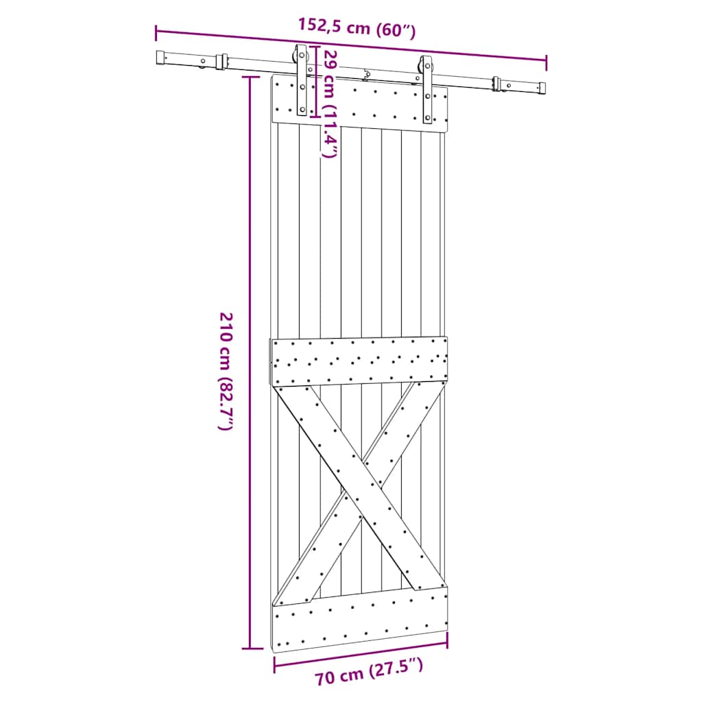 Sliding Door with Hardware Set 70x210 cm Solid Wood Pine