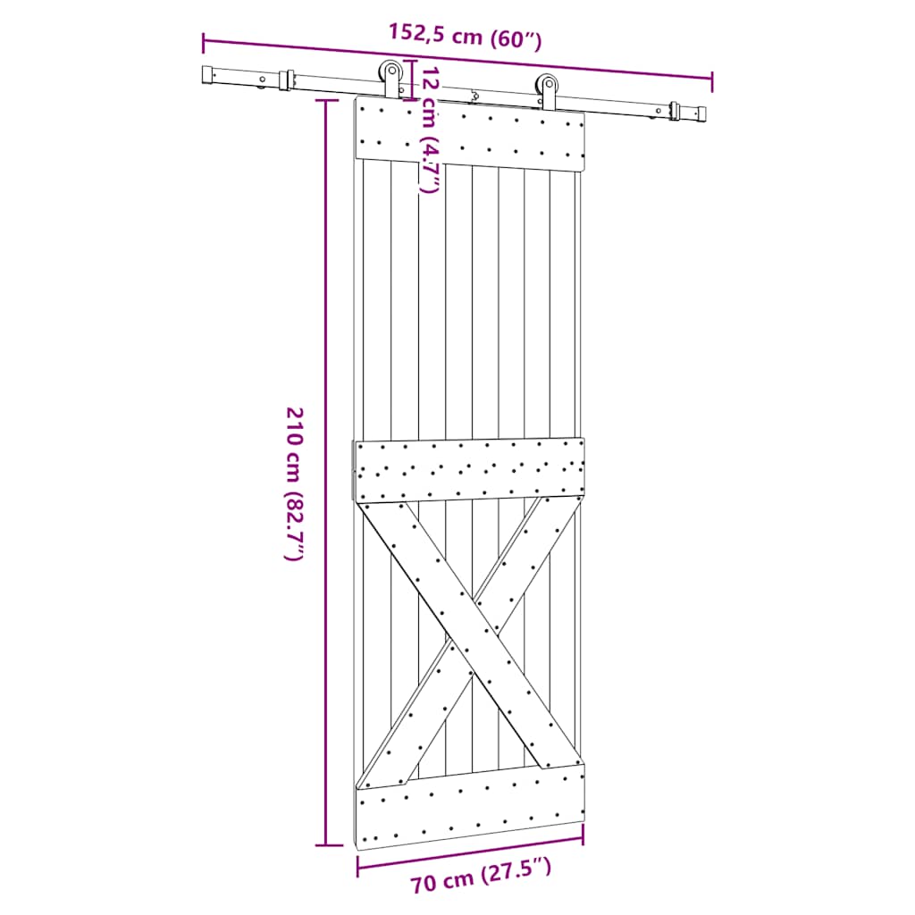 Sliding Door with Hardware Set 70x210 cm Solid Wood Pine
