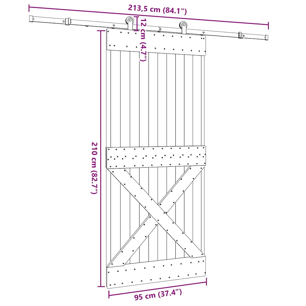 Sliding Door with Hardware Set 95x210 cm Solid Wood Pine