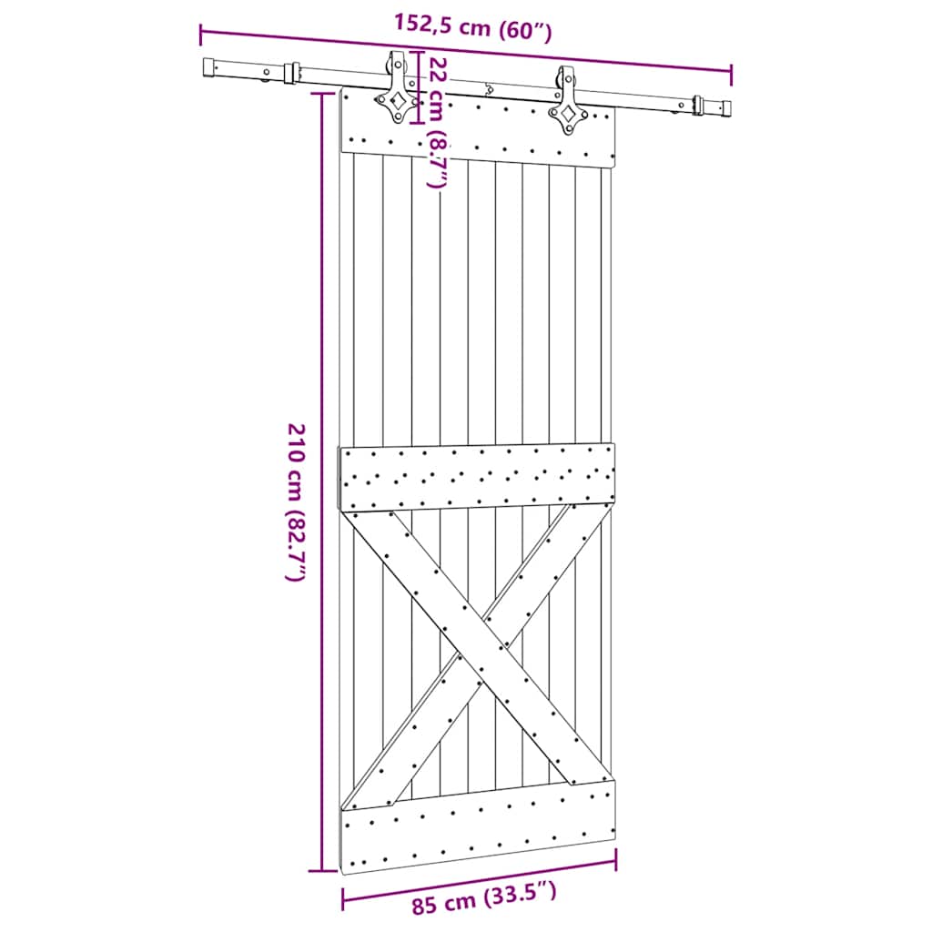 Sliding Door with Hardware Set 85x210 cm Solid Wood Pine