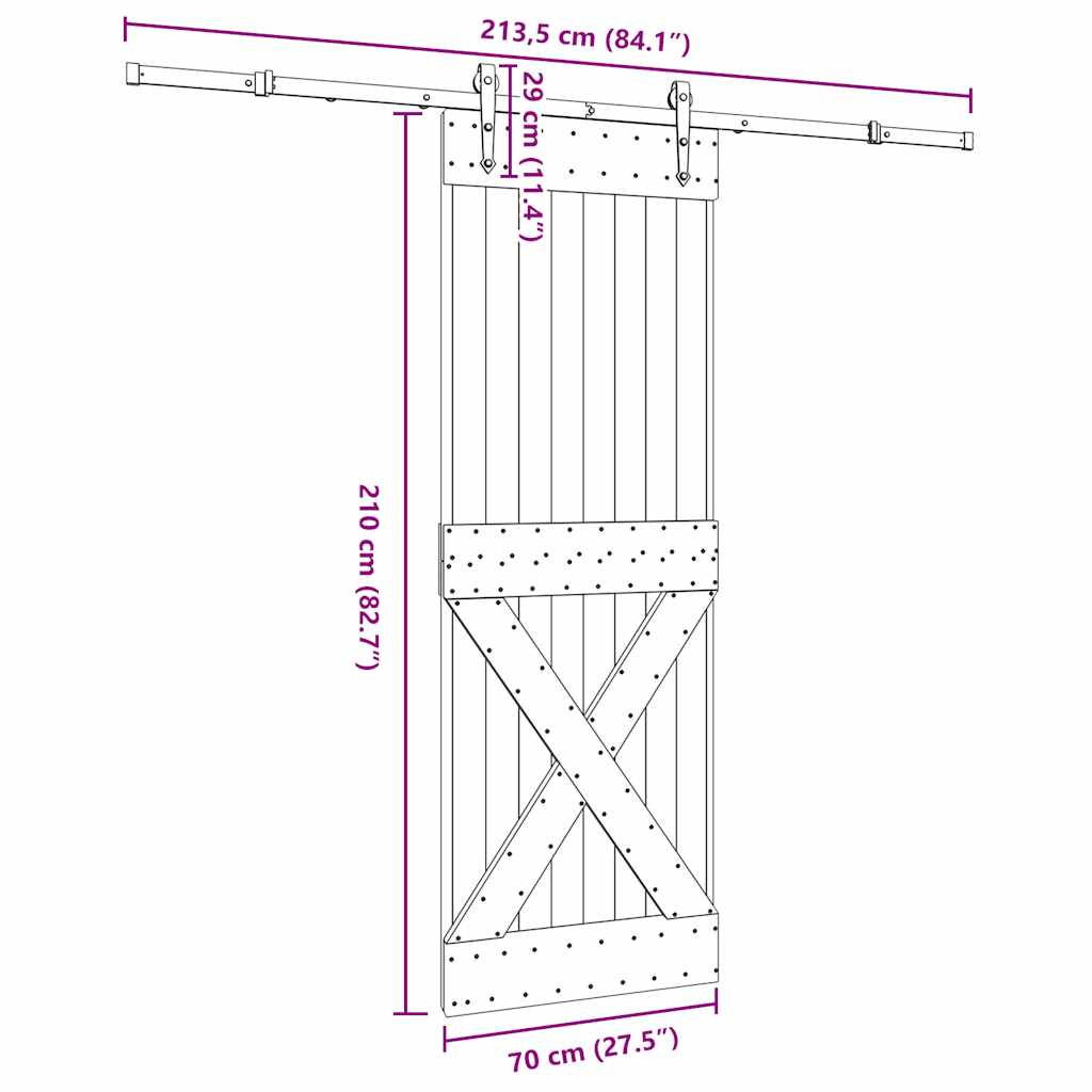 Sliding Door with Hardware Set 70x210 cm Solid Wood Pine