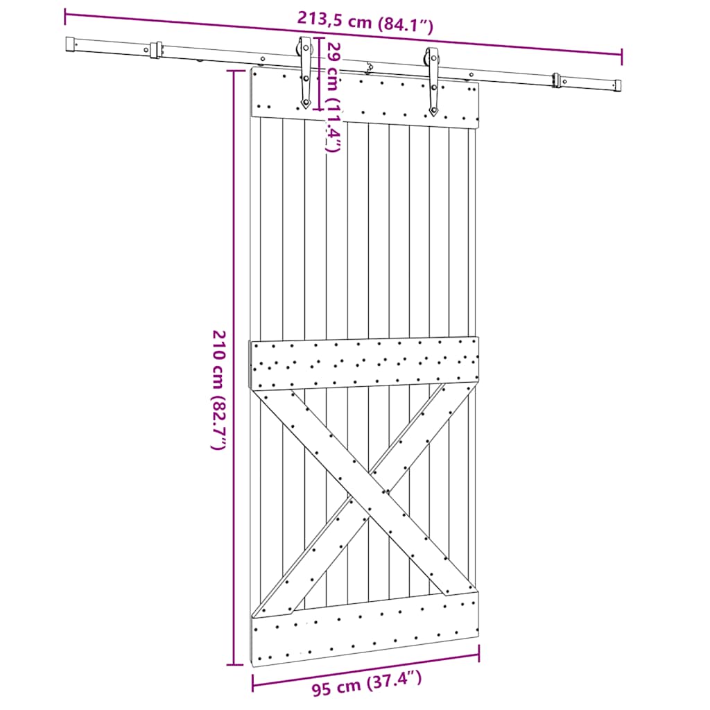 Sliding Door with Hardware Set 95x210 cm Solid Wood Pine