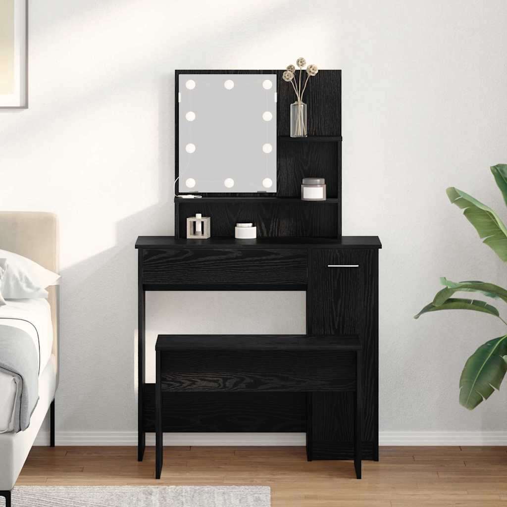 Dressing Table Set Black oak 86.5 x 35 x 136 cm Engineered wood