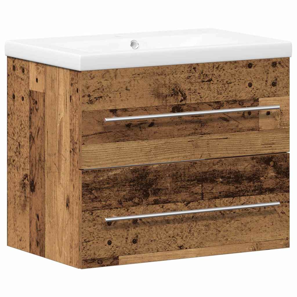 Sink Cabinet with Basin 2 pcs Old Wood 60 x 38.5 x 48 cm